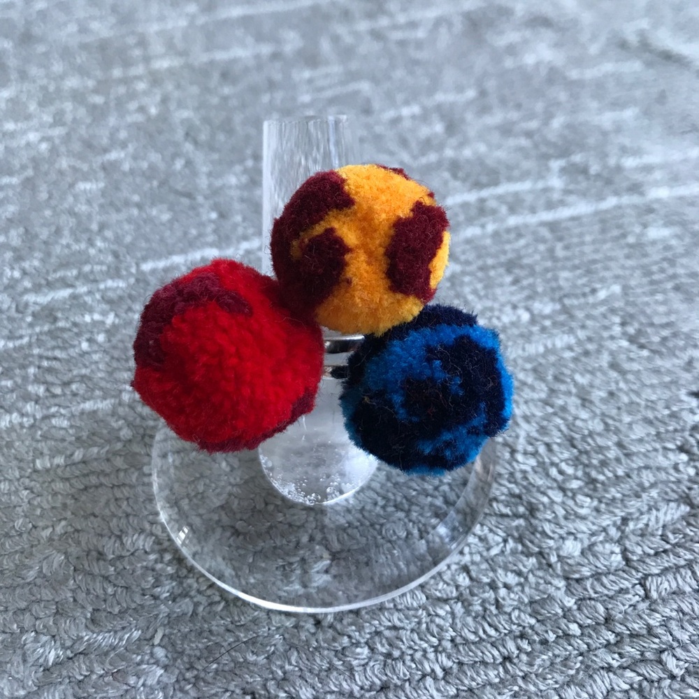 Handmade Costume Baldor Pom Pom Ring Trio Tie Dye Multi - Picture 6 of 8